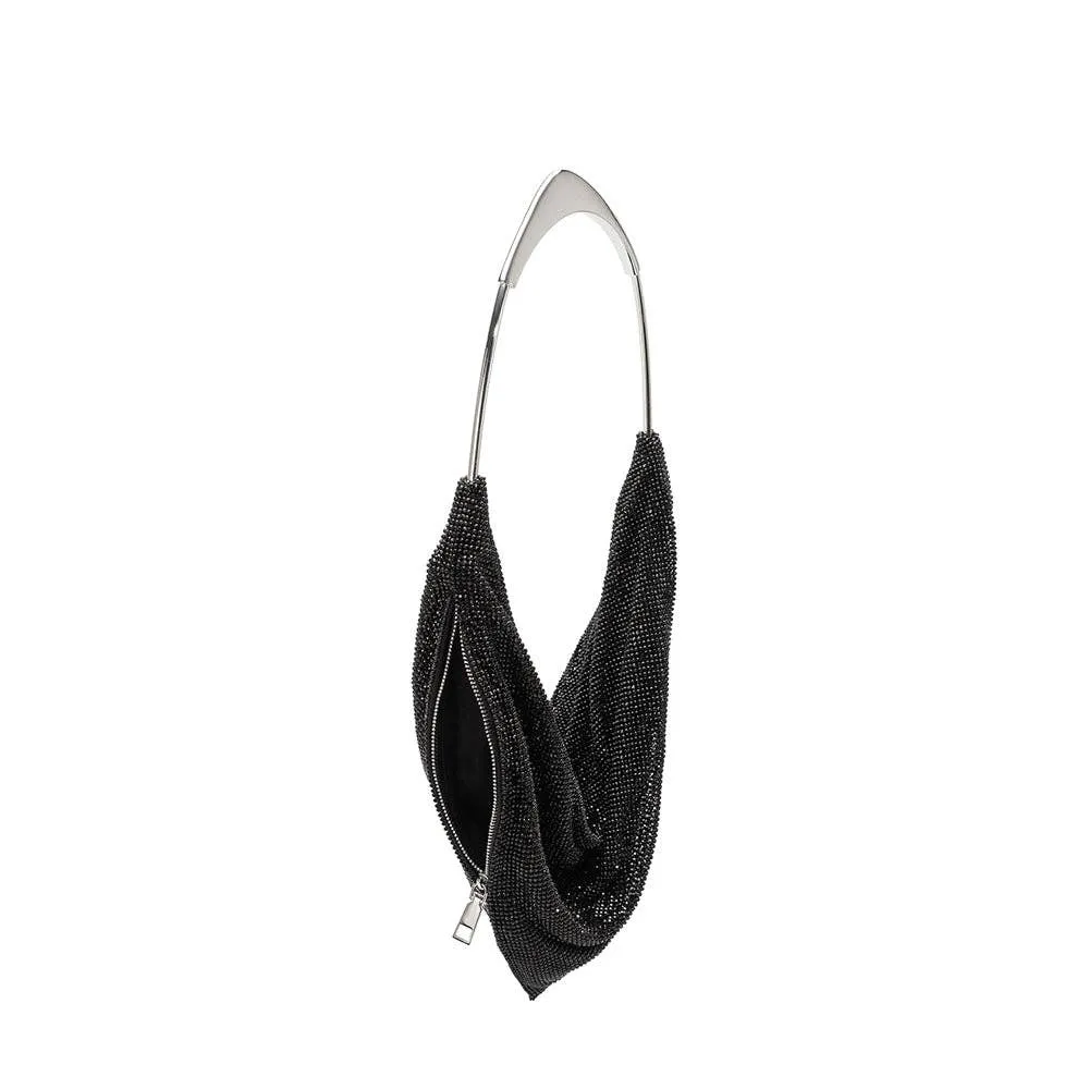 Athena black crystal mesh top handle bag