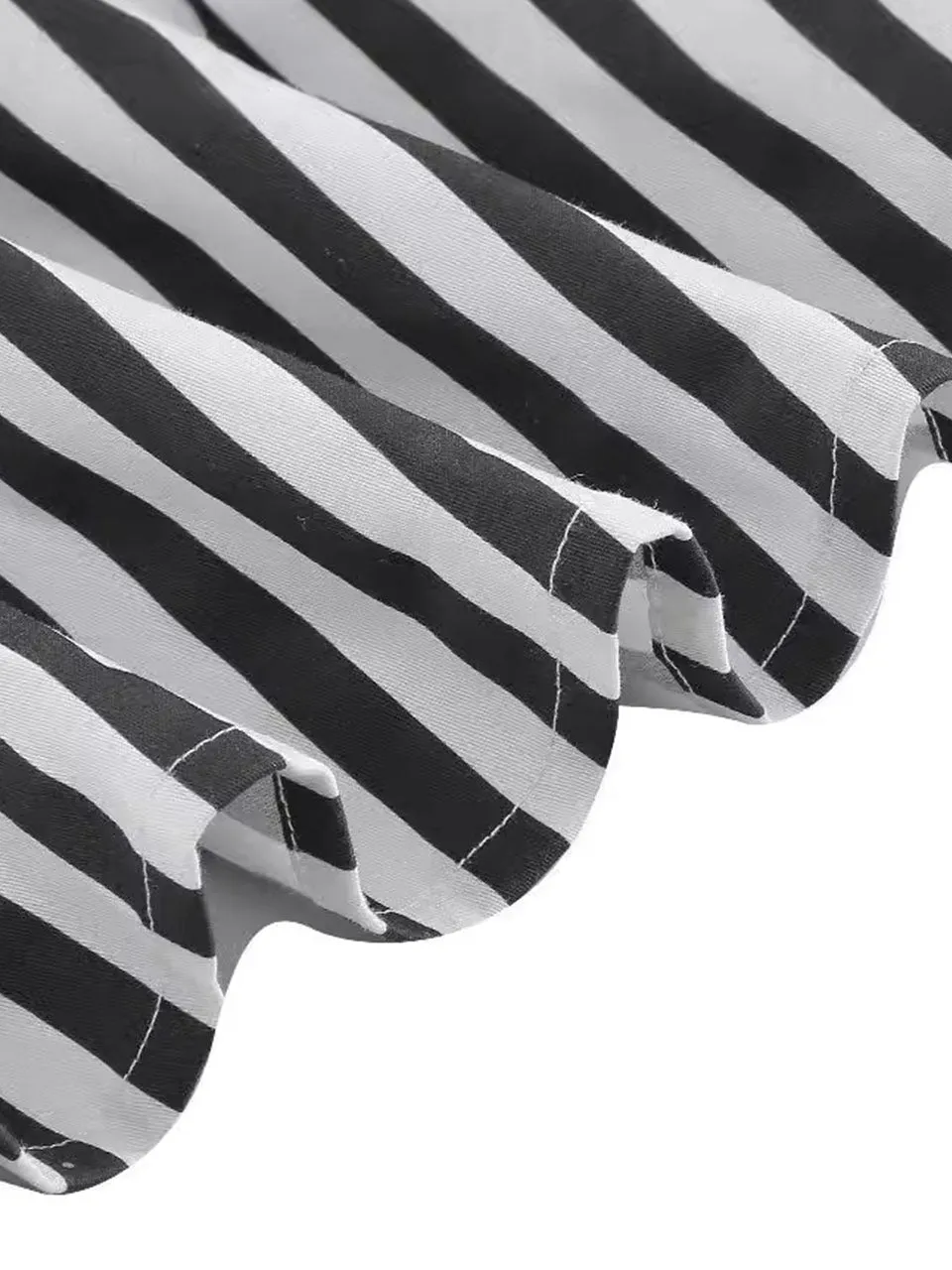 BowKnot Collar Beetlejuice Costume 1950S Short Sleeve Dress With Black and White Vertical Stripe