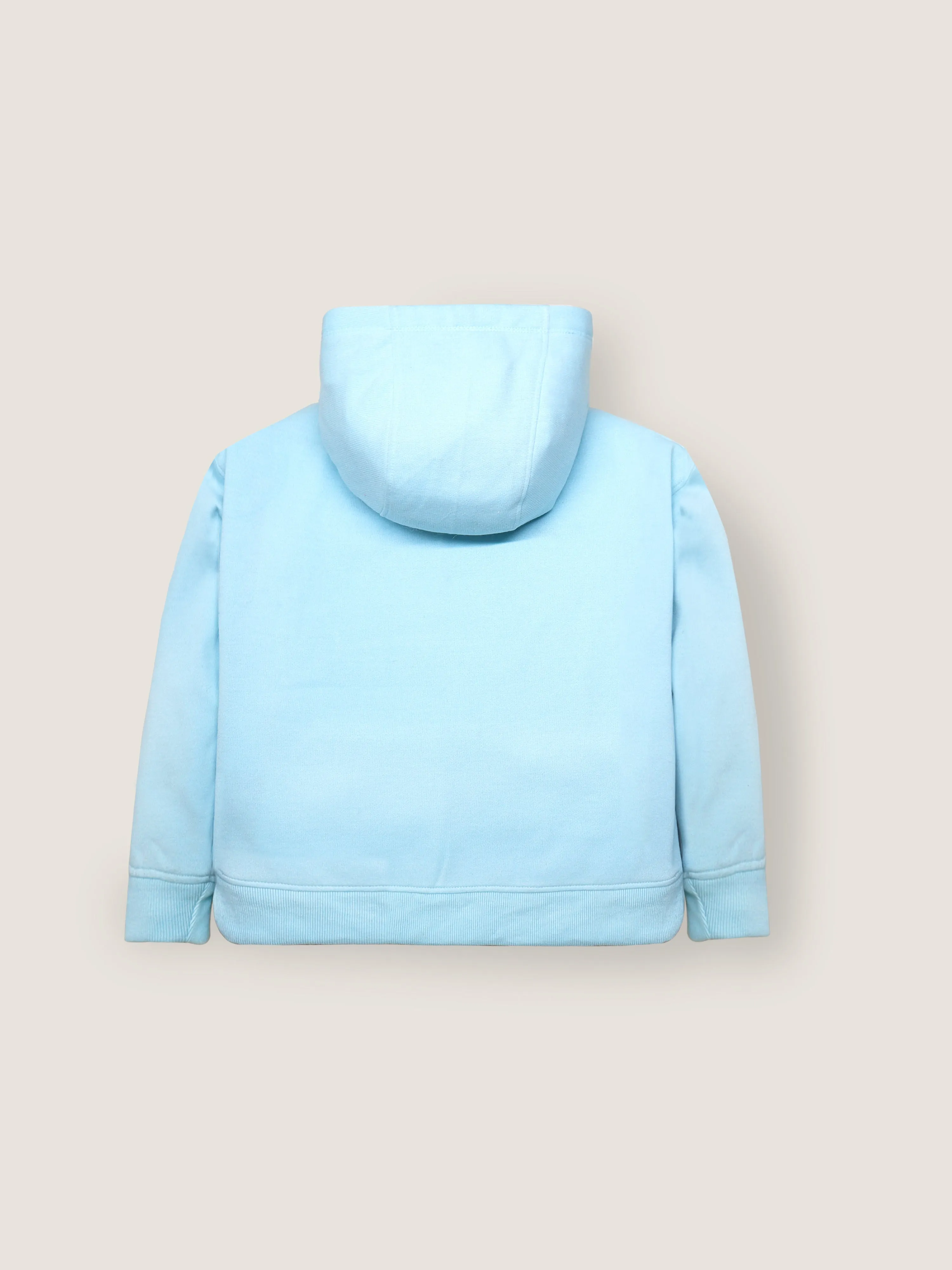 Cherry Crumble Sky Blue Solid 100% Polyester Full Sleeves Hooded Casual Wear Loose Fit Applique With Embroidery Winter Hoodie For Boys & Girls