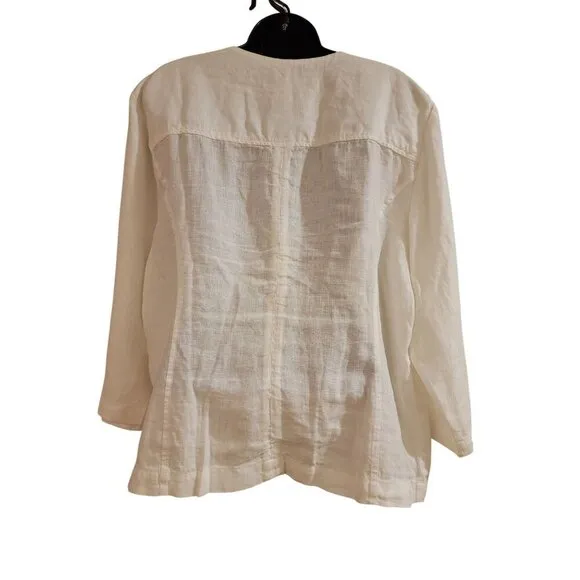 Chico's Alabaster 3/4 Sleeve Front Zip Linen Modern Shirt Jacket Size 3 USA 18
