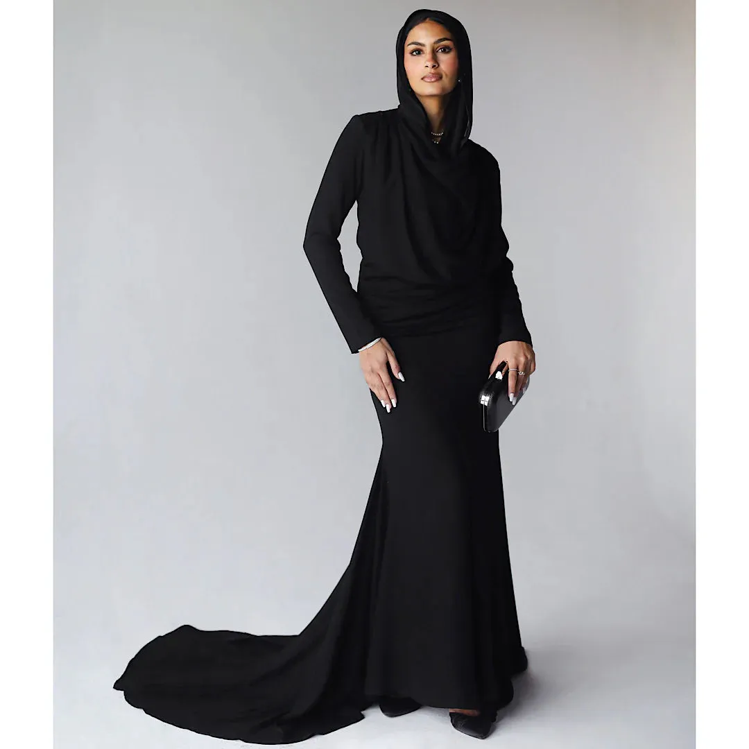 Cowl neckline long dress