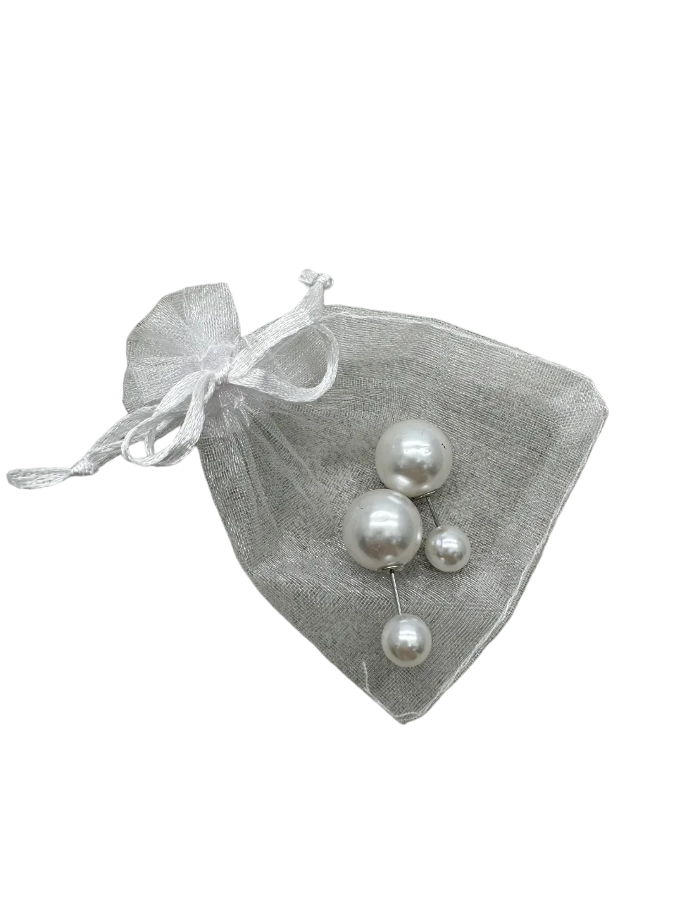 Double Pearl Tribal stud Earrings in tulle gift bag