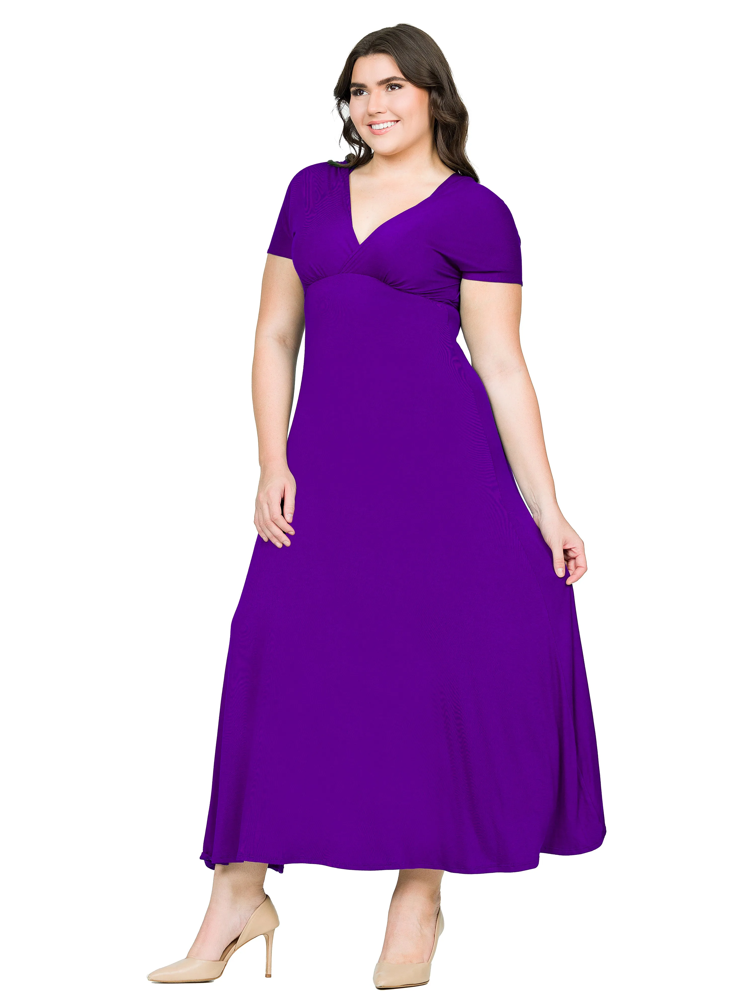 Empire Waist V Neck Plus Size Maxi Dress