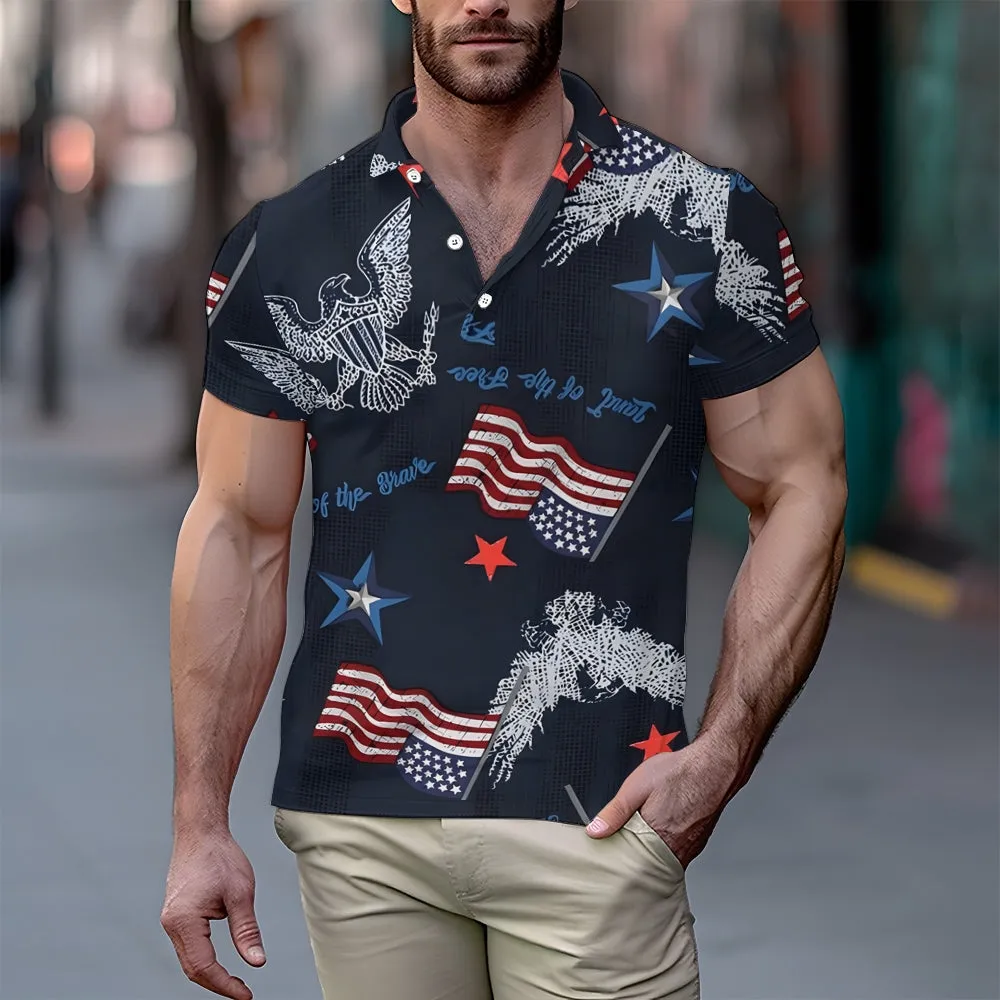 Flag Letter Animal Print Short Sleeve Polo Shirt 2404001473