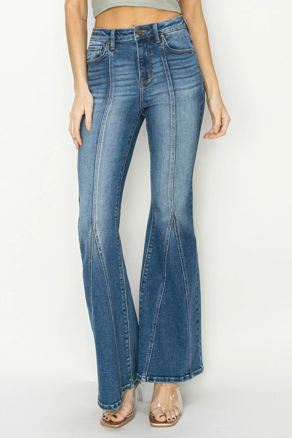 Hazel Blues® |  RISEN High Rise Front Seam Detailed Flare Jeans