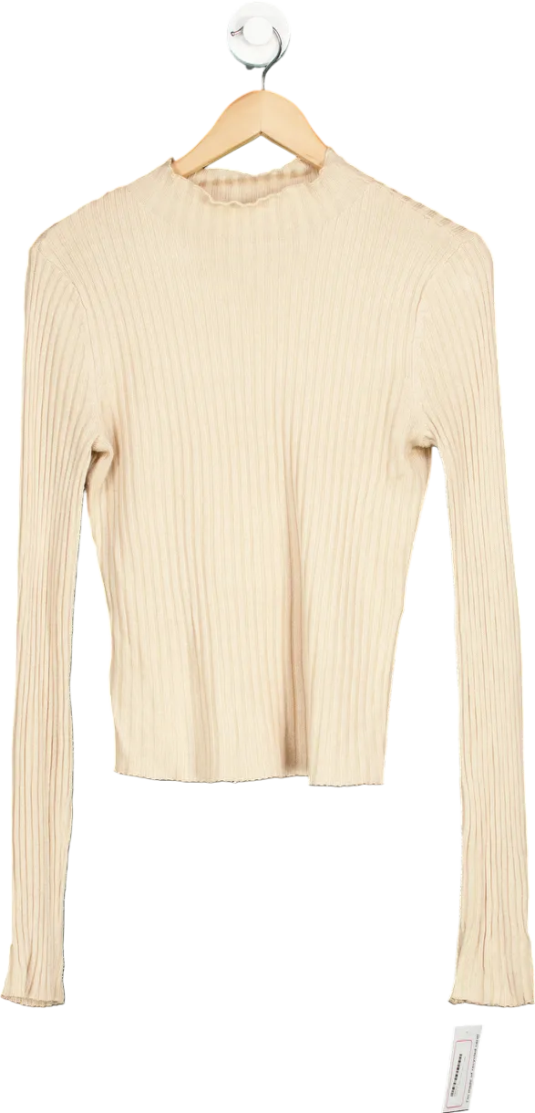 L'Academie Beige Ribbed Knit Top UK S