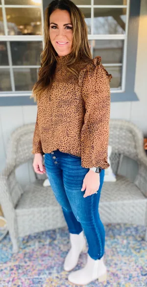 Leopard Smocked Mock Top
