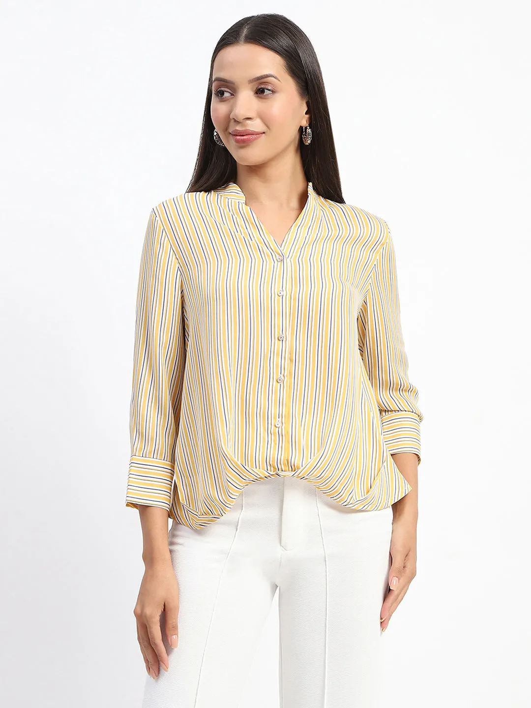 Madame Striped Round Hem Yellow Shirt