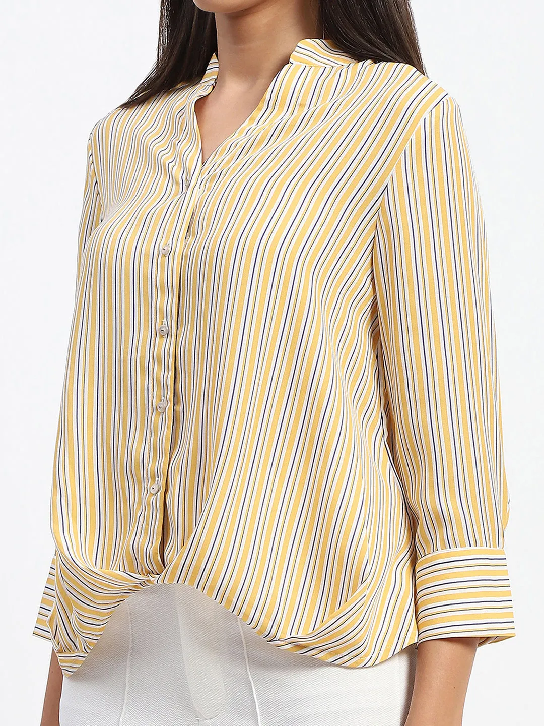 Madame Striped Round Hem Yellow Shirt