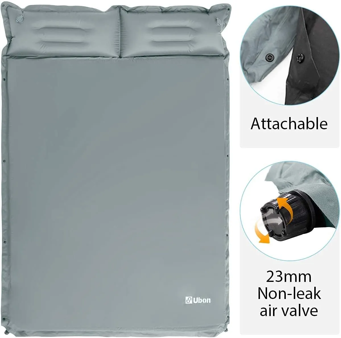 New Ubon Self Inflating Sleeping Pad Pillows Attached Mat for Camping, Grey