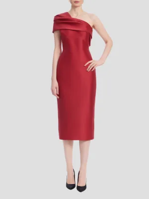 One Shoulder Fitted Midi Dress in Red