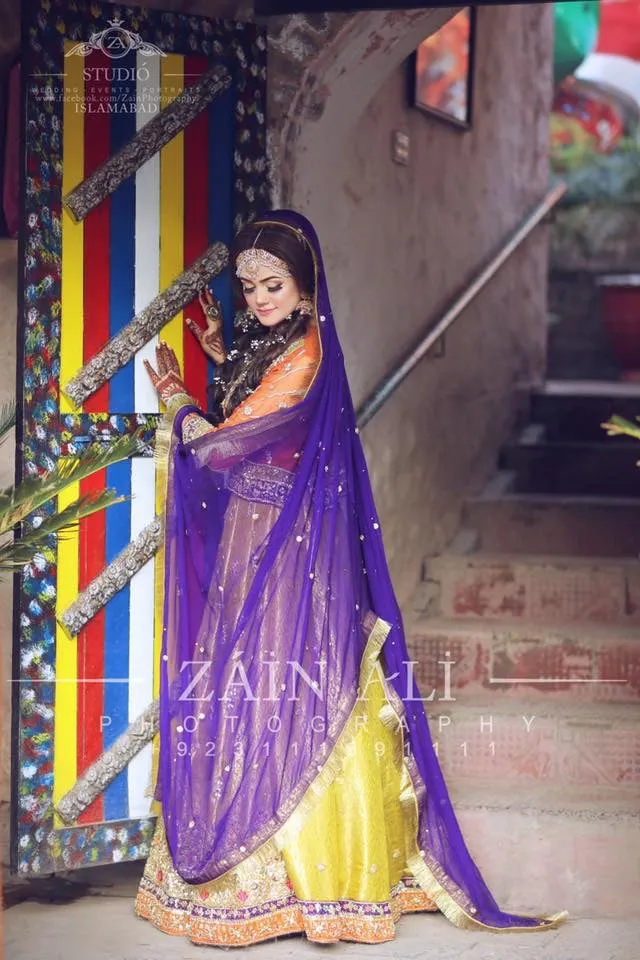 Stylish Mehndi Lahnga Choli in Orange Green And Purple Color Model # M 1810
