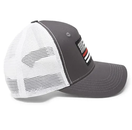 Thin Red Line American Flag Snapback Baseball Hat (Grey White) - International Tie