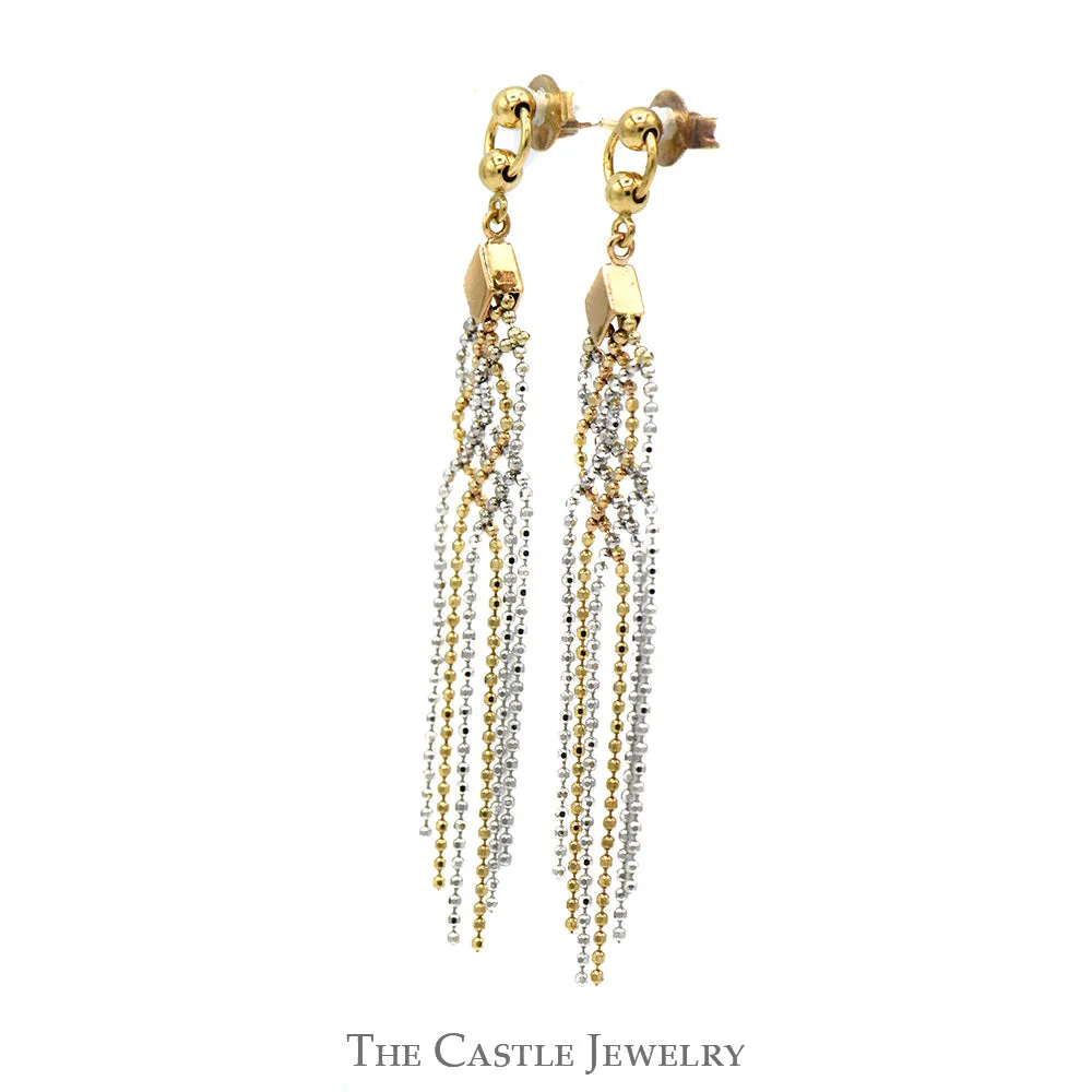 Two Tone Beaded Dangle Earrings in 10k Yellow & White Gold Butterfly Pushbacks