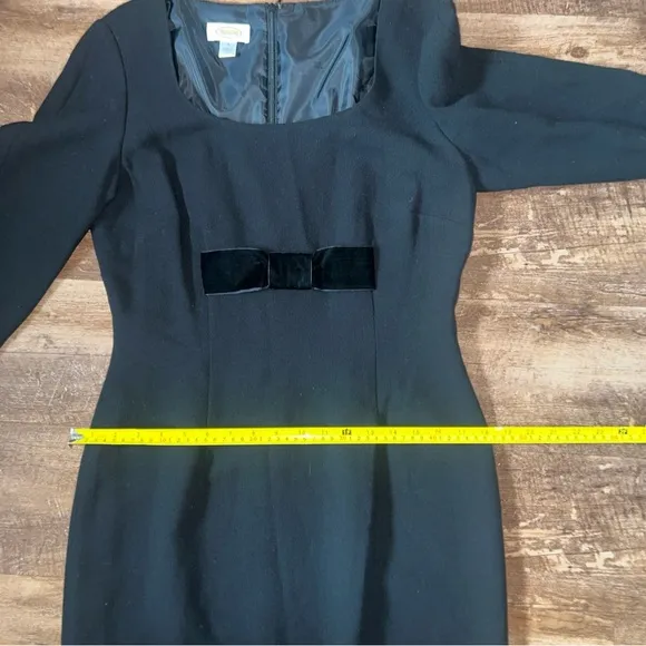 Vintage Talbots Dress Womens Size 8 Petite Black  Wool Blend Lined Satin Bow New