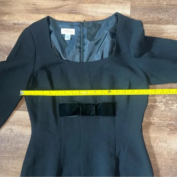 Vintage Talbots Dress Womens Size 8 Petite Black  Wool Blend Lined Satin Bow New