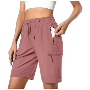 Women's Lightweight Hiking Cargo Shorts Quick Dry Athletic Shorts , Dusty Pink